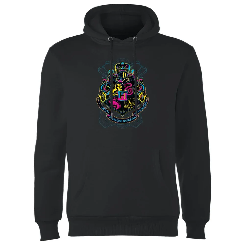 Sweat à Capuche Homme Blason de Poudlard Néon - Harry Potter - Noir - S - Noir Image 1