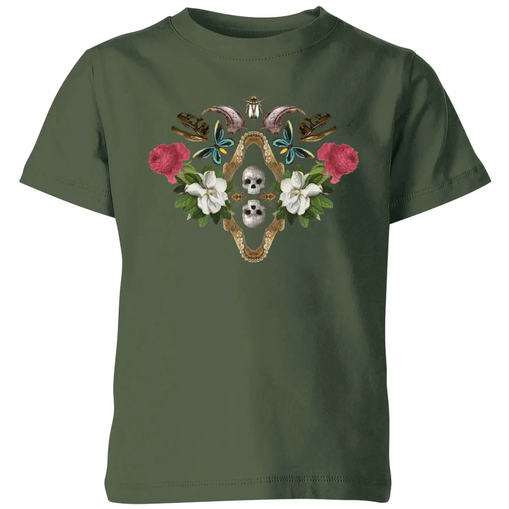T-Shirt Enfant Tête de Mort et Fleurs - Natural History Museum - Vert - 3-4 ans - Forest Green Image 1