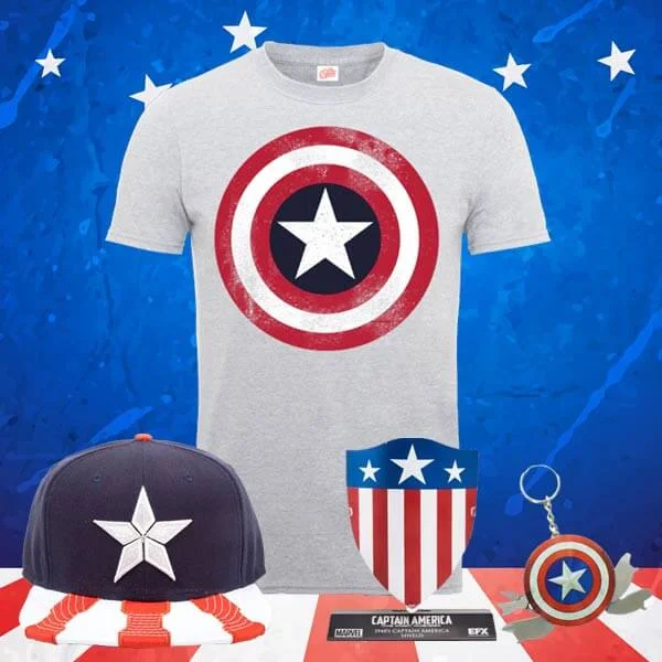 Lot Captain America - T-Shirt, Casquette, Bouclier et Porte-Clé - S Image 1