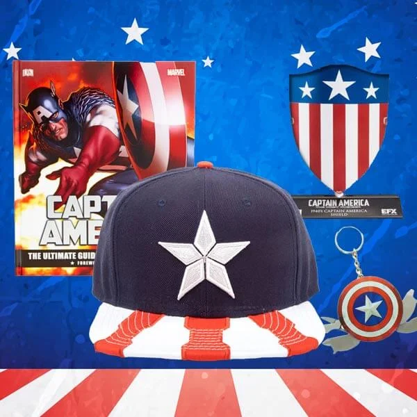Lot Captain America - Livre, Casquette, Bouclier et Porte-Clé Image 1