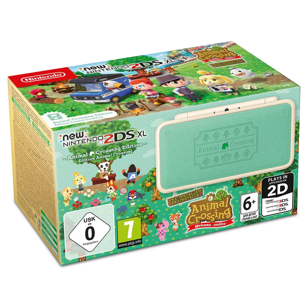 New Nintendo 2DS XL White and Lavender + Animal Crossing New Leaf: Welcome amiibo Image 1