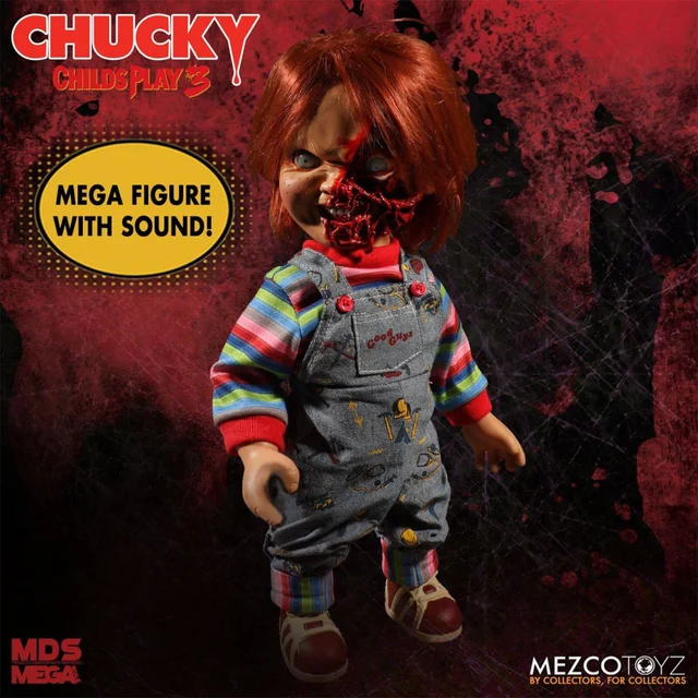 Méga-poupée parlante Chucky tête fondue (38 cm), Chucky – Mezco