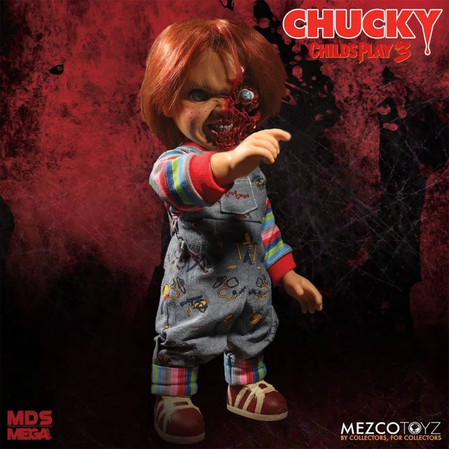 Méga-poupée parlante Chucky tête fondue (38 cm), Chucky – Mezco