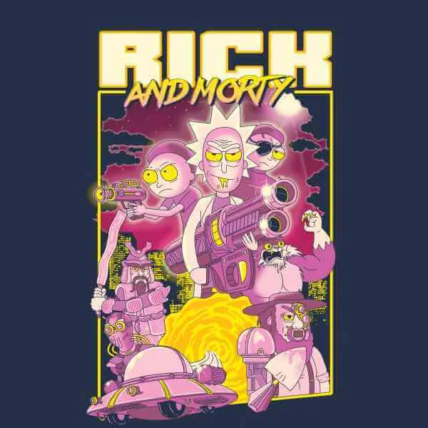 T-Shirt Homme 80s Poster Rick et Morty - Bleu Marine