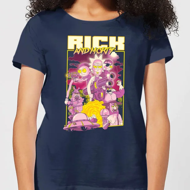 T-Shirt Femme 80s Poster Rick et Morty - Bleu Marine