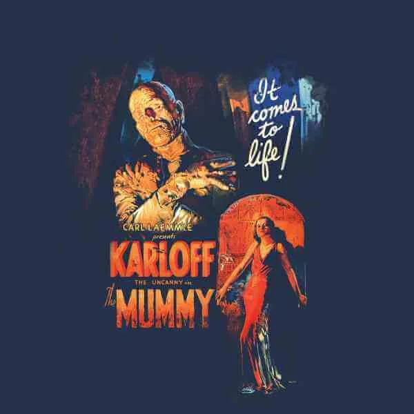 T-Shirt Homme La Momie Affiche Rétro - Universal Monsters - Bleu Marine