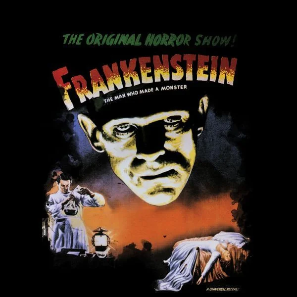 T-Shirt Femme Frankenstein Affiche Rétro - Universal Monsters - Noir