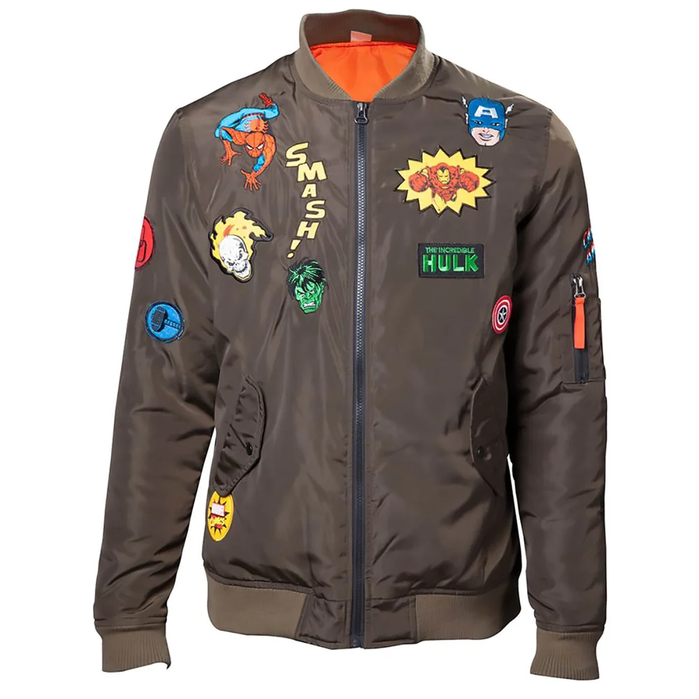 Marvel Men's Patches Bomber Jacket - Khaki - S - Vert Citron Image 1