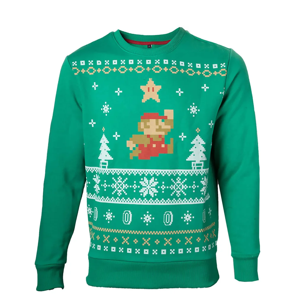 Nintendo Super Mario Christmas Jumper - Green - S - Vert Citron Image 1