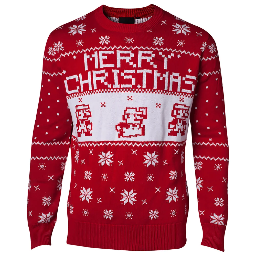 Nintendo Super Mario Fairisle Christmas Jumper - Red - S - Rouge Image 1
