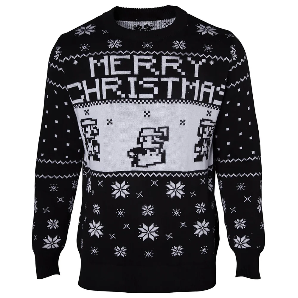 Nintendo Super Mario Fairisle Christmas Jumper - Black - S - Noir Image 1