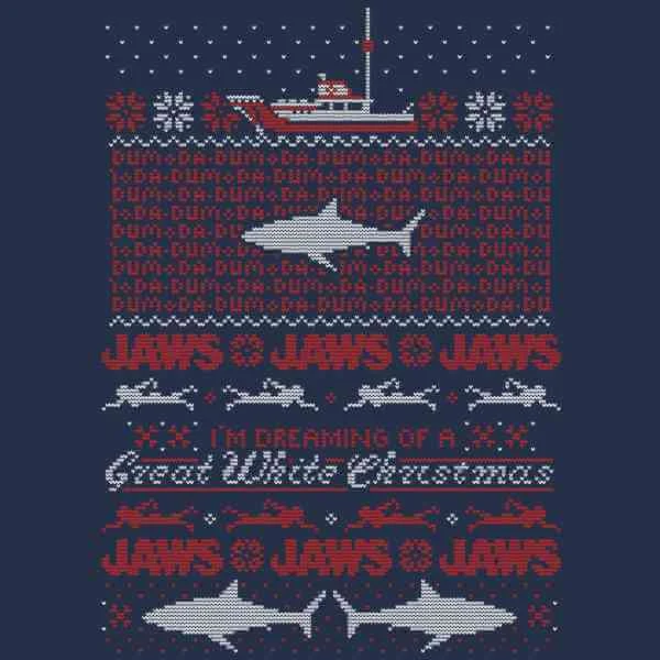 T-Shirt de Noël Homme Grand Requin Blanc Les Dents de La Mer - Bleu Marine