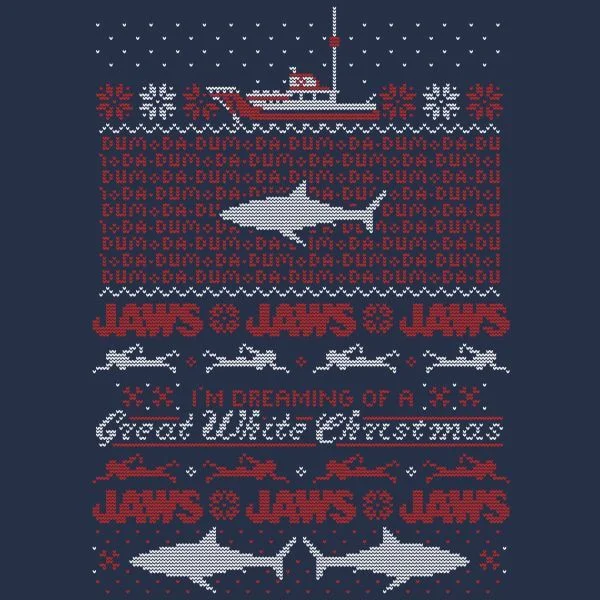T-Shirt de Noël Femme Grand Requin Blanc Les Dents de La Mer - Bleu Marine