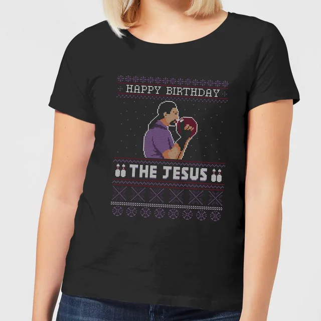 T-Shirt de Noël Femme The Big Lebowski Happy Birthday The Jesus - Noir