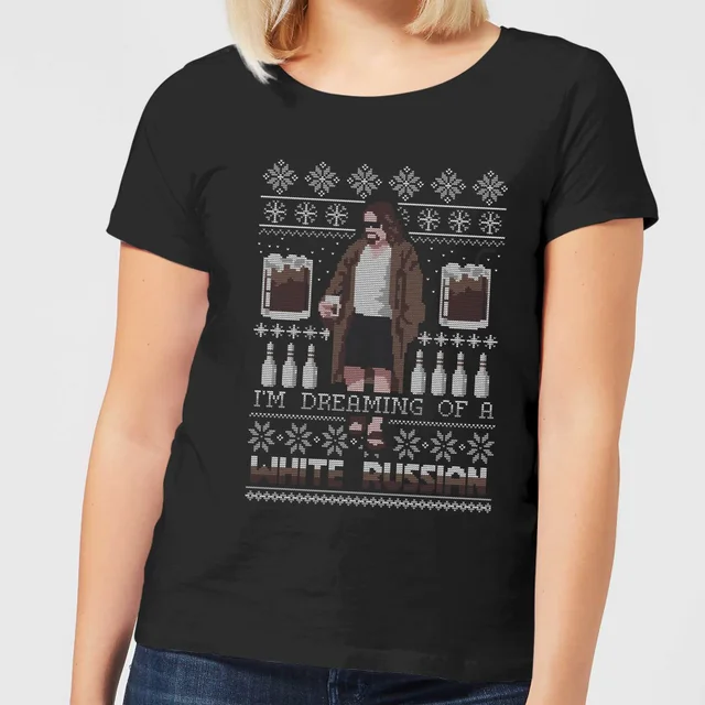 T-Shirt de Noël Femme The Big Lebowski Im Dreaming Of A White Russian - Noir