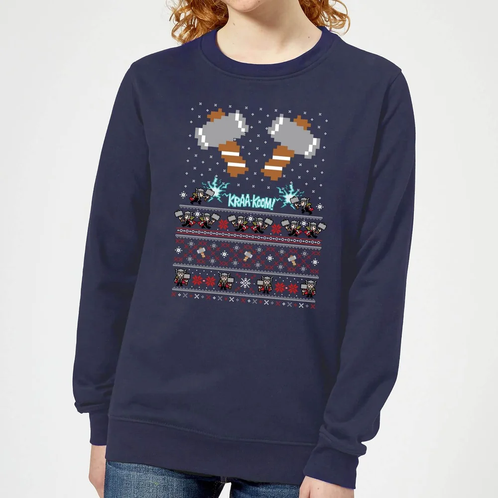 Marvel Avengers Thor Pixel Art Pull de Noël Femme - Bleu Marine - XS Image 1