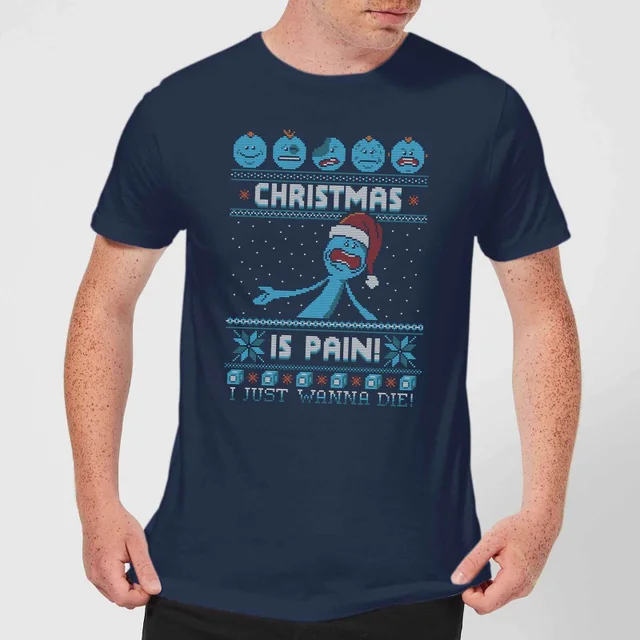 T-Shirt de Noël Homme Rick et Morty - Mr Meeseeks Pain - Bleu Marine
