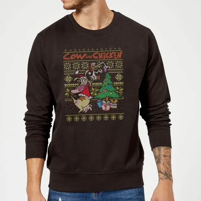 Cow and Chicken Cow And Chicken Pattern Pull de Noël - Noir