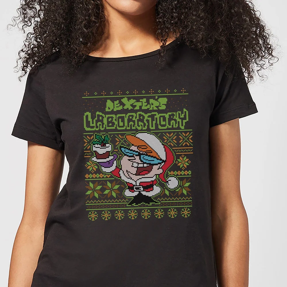 Dexter's Lab Pattern Women's Christmas T-Shirt - Black - XS Image 1