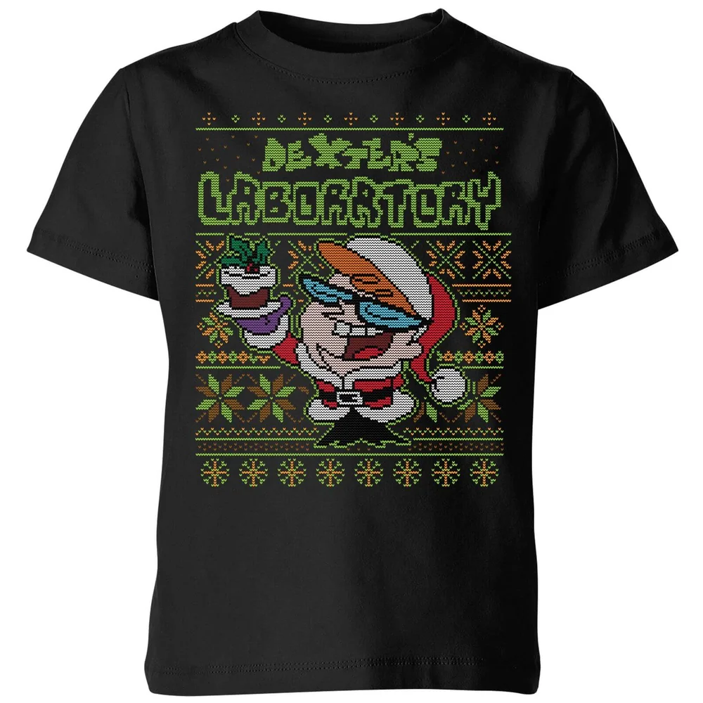 Dexter's Lab Pattern Kids' Christmas T-Shirt - Black - 3-4 ans Image 1