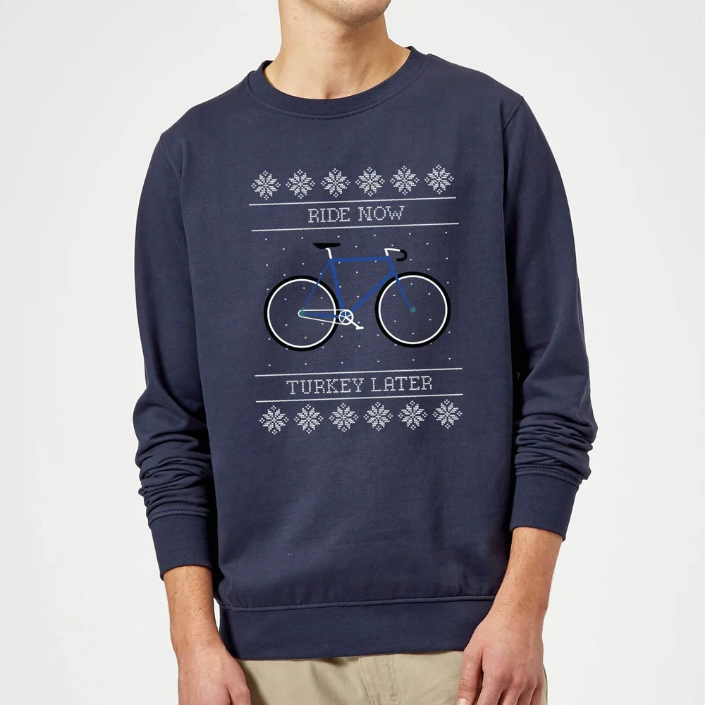 Ride Now, Turkey Later Pull de Noël - Bleu Marine - S Image 1