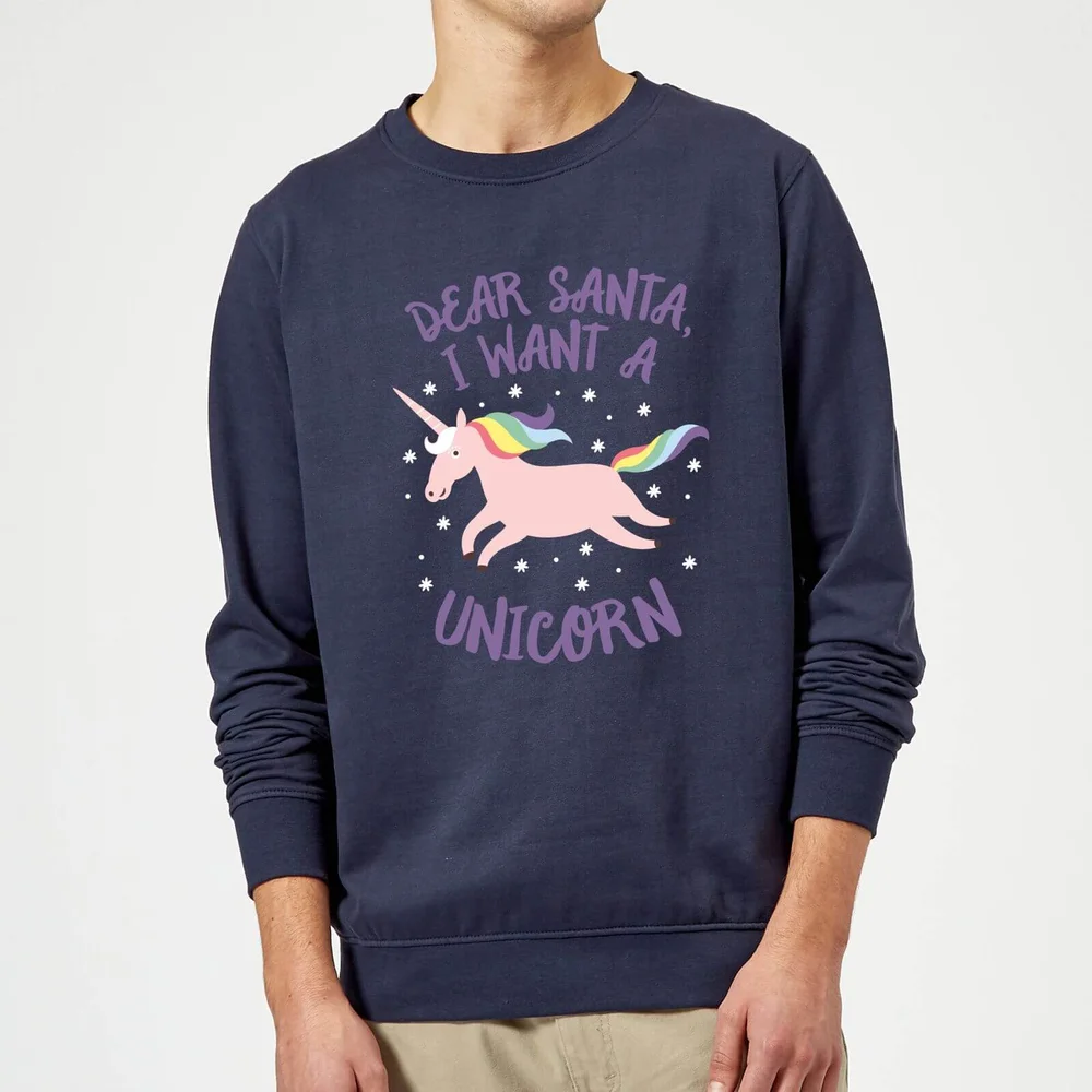 Pull de Noël Homme Dear Santa, I Want A Unicorn - Bleu Marine - S Image 1