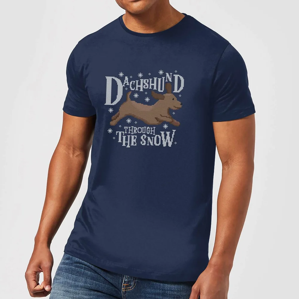 T-Shirt de Noël Homme Dachshund Through The Snow - Bleu Marine - S Image 1