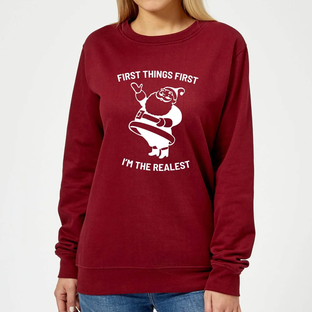 Pull de Noël Femme First Things First I'm The Realest - Bordeau - XS - Burgundy Image 1