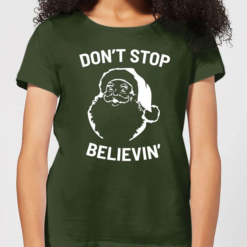 T-Shirt de Noël Femme Don't Stop Believin' - Vert - XS - Forest Green Image 1