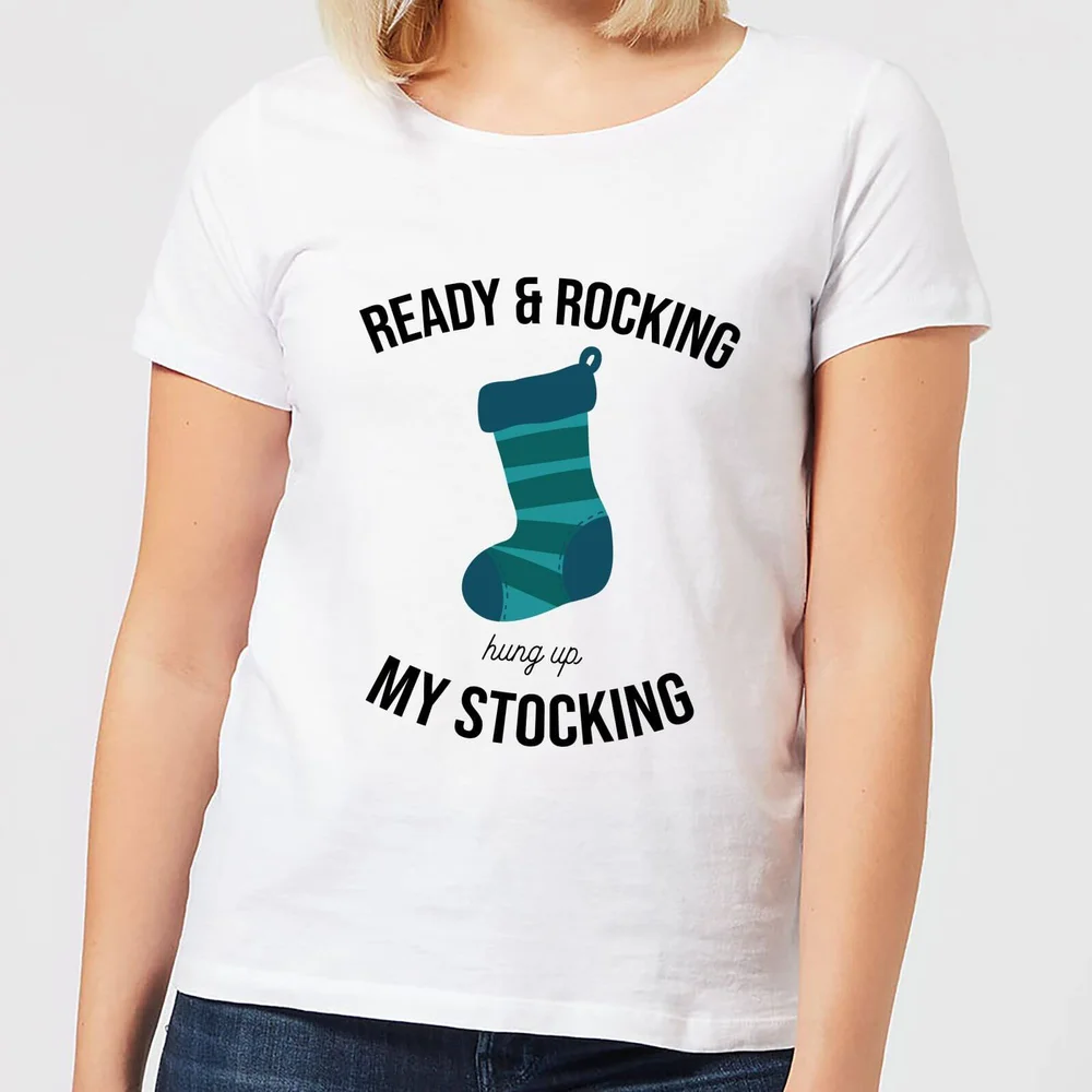 T-Shirt de Noël Femme Ready & Rocking Hung Up My Stocking - Blanc - XS - Blanc Image 1