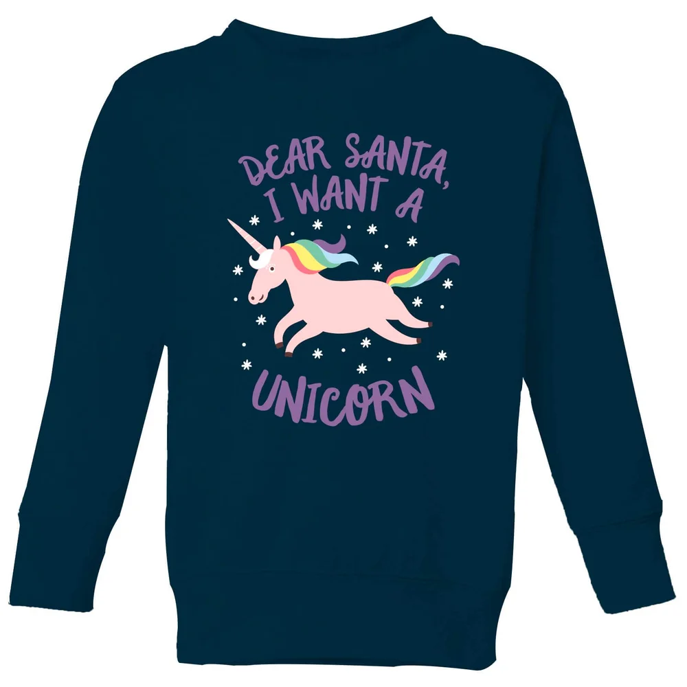 Pull de Noël Enfant Dear Santa, I Want A Unicorn - Bleu Marine - 3-4 ans Image 1