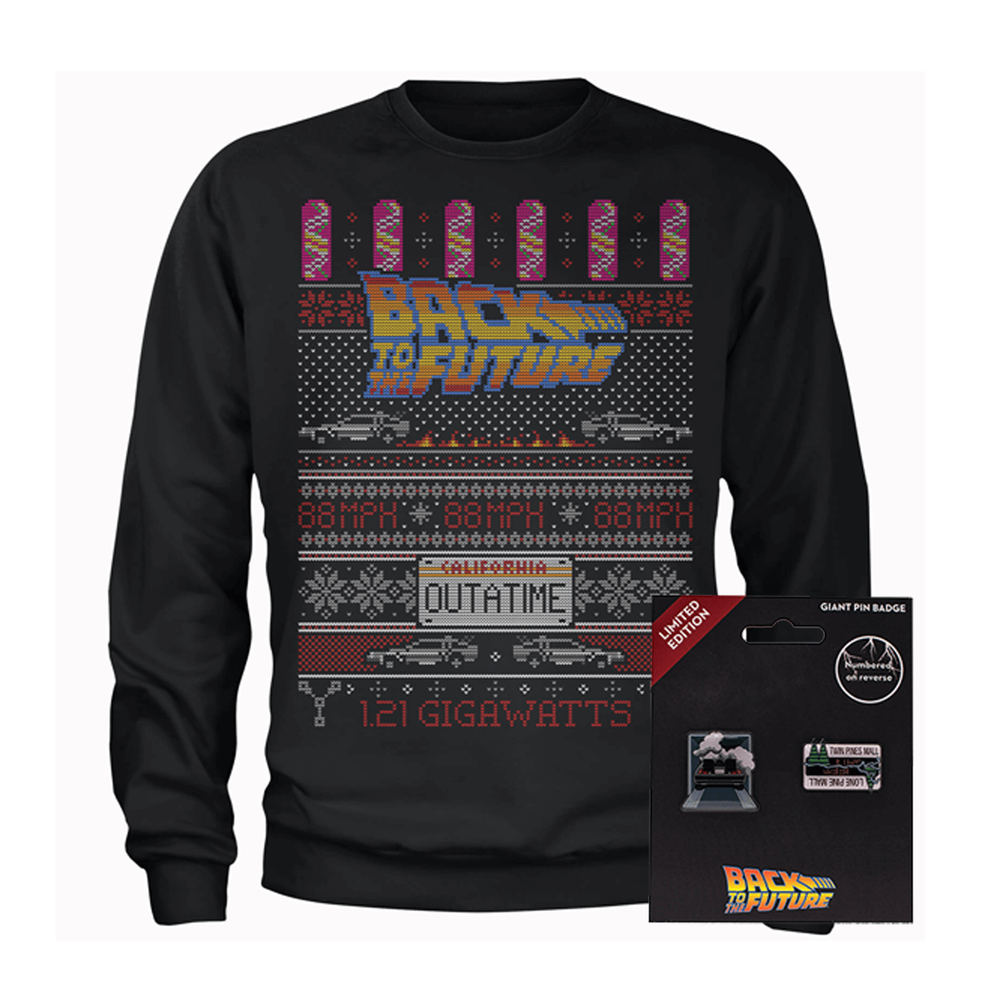 Pull de Noël Retour vers le Futur + Lot de 2 Badges - S - Noir Image 1