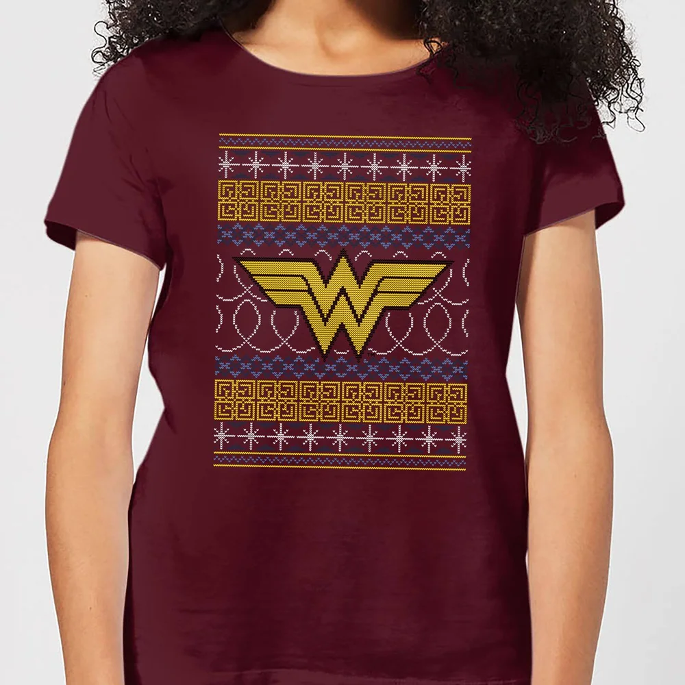 DC Wonder Woman Knit Women's Christmas T-Shirt - Burgundy - S Image 1