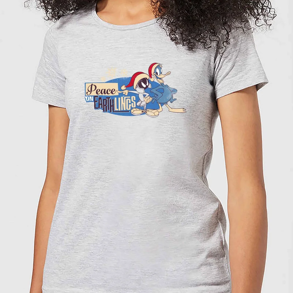Looney Tunes Peace Among Earthlings Women's Christmas T-Shirt - Grey - XS Image 1