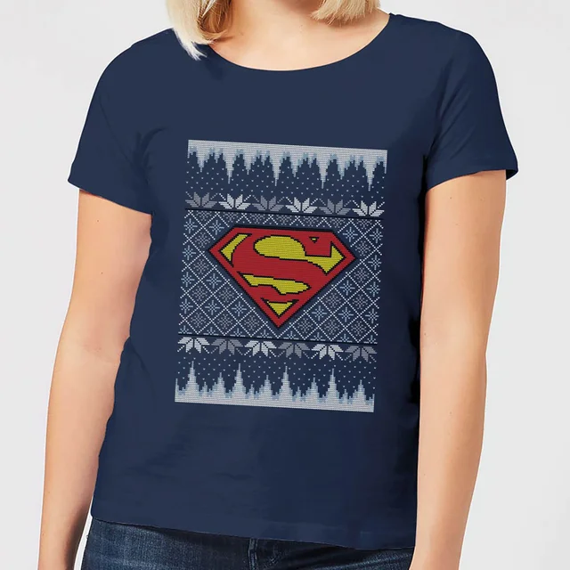 DC Superman Knit Women's Christmas T-Shirt - Navy
