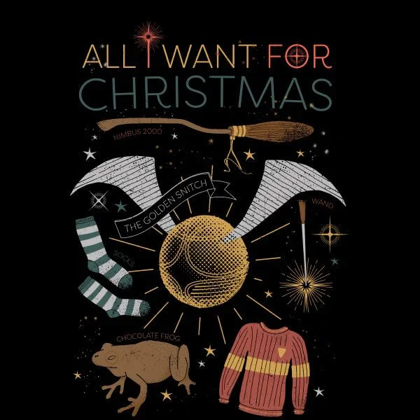 Harry Potter All I Want Women's Christmas T-Shirt - Black