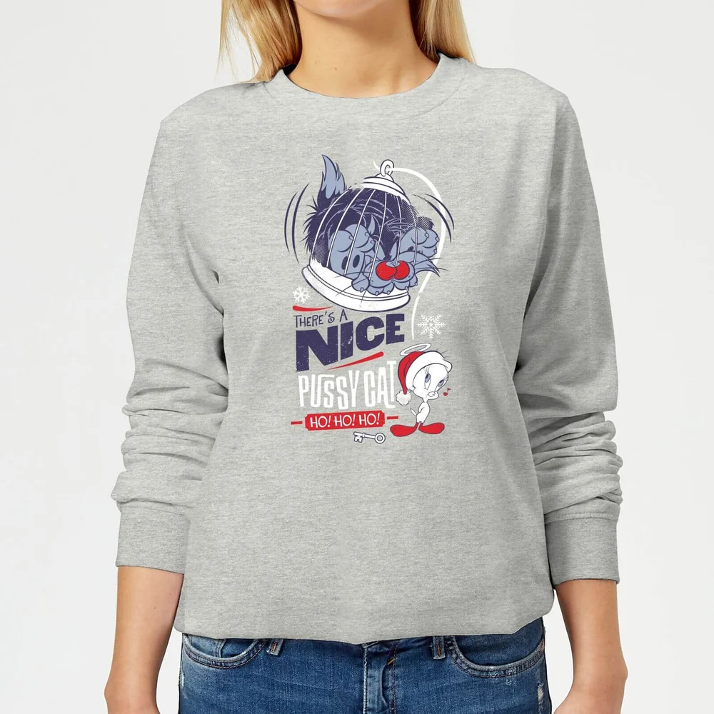 Looney Tunes Tweety Pie Pussy Cat Women's Christmas Sweatshirt - Grey - 3XL - Gris Image 1