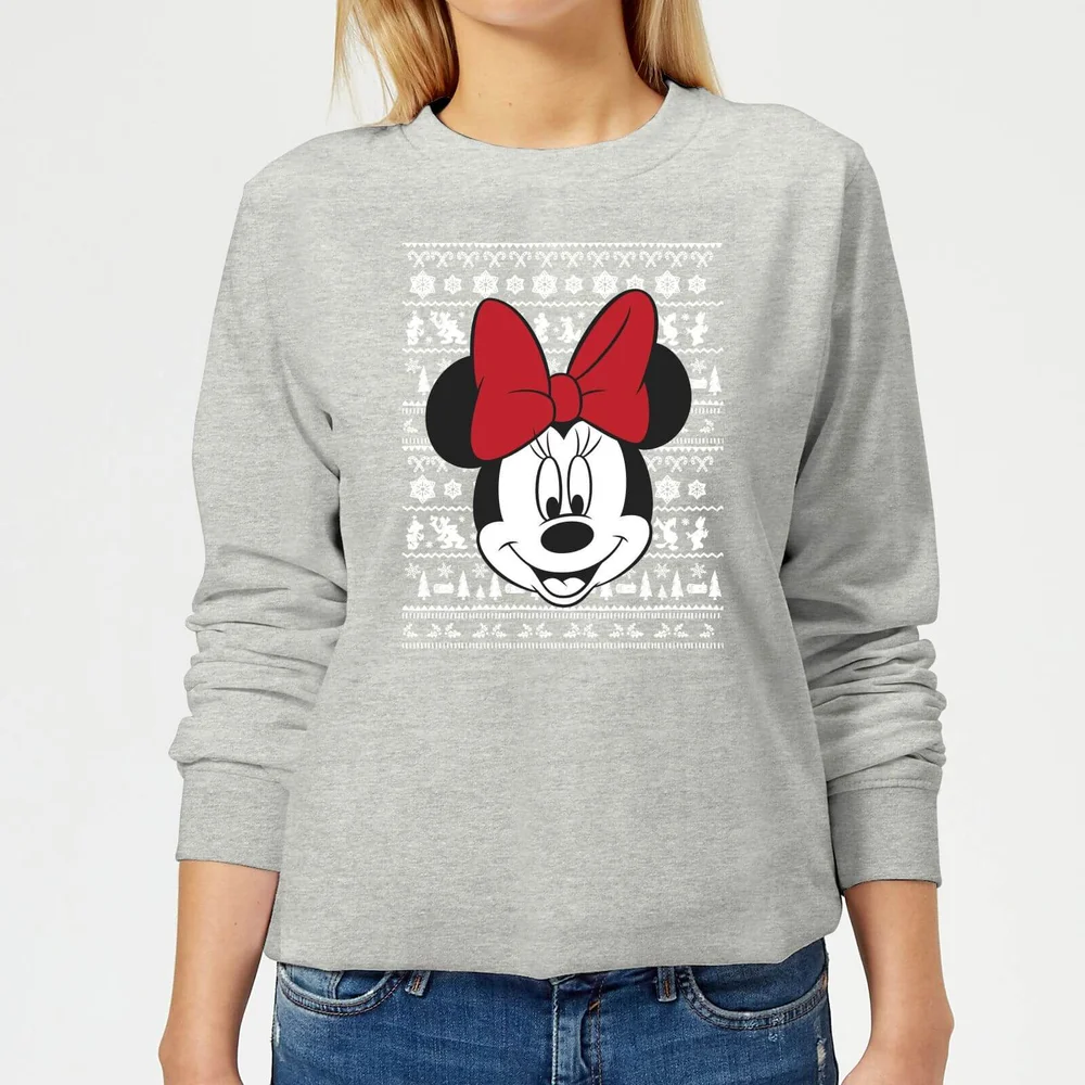 Disney Minnie Face Women's Christmas Sweatshirt - Grey - 3XL Image 1
