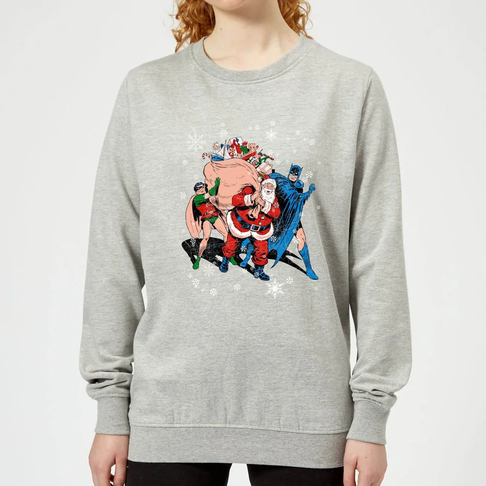 DC Comics Batman Robin Santa Claus Women's Christmas Sweater in Grey - 3XL Image 1
