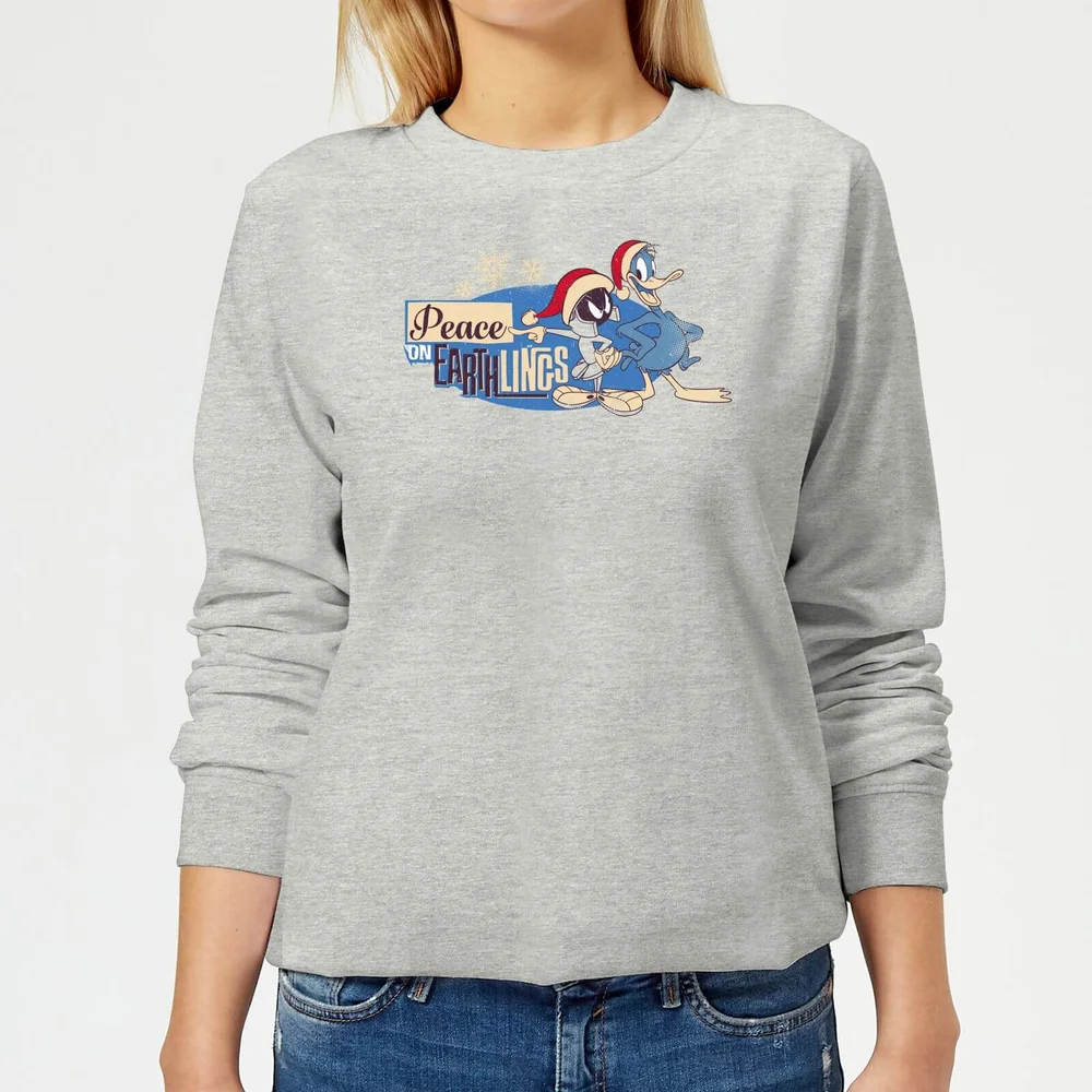 Looney Tunes Peace Among Earthlings Women's Christmas Sweatshirt - Grey - 3XL - Gris Image 1