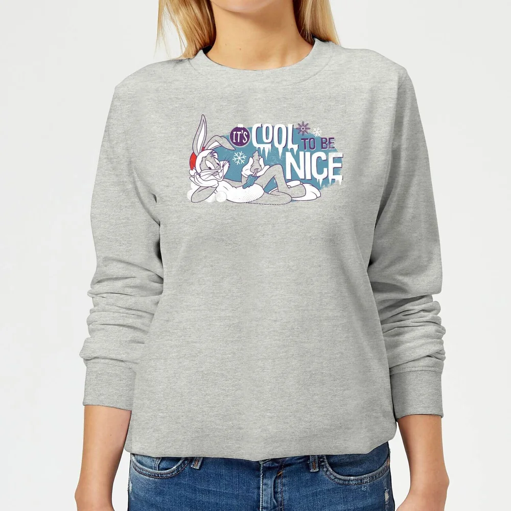 Looney Tunes Its Cool To Be Nice Women's Christmas Sweatshirt - Grey - 3XL - Gris Image 1