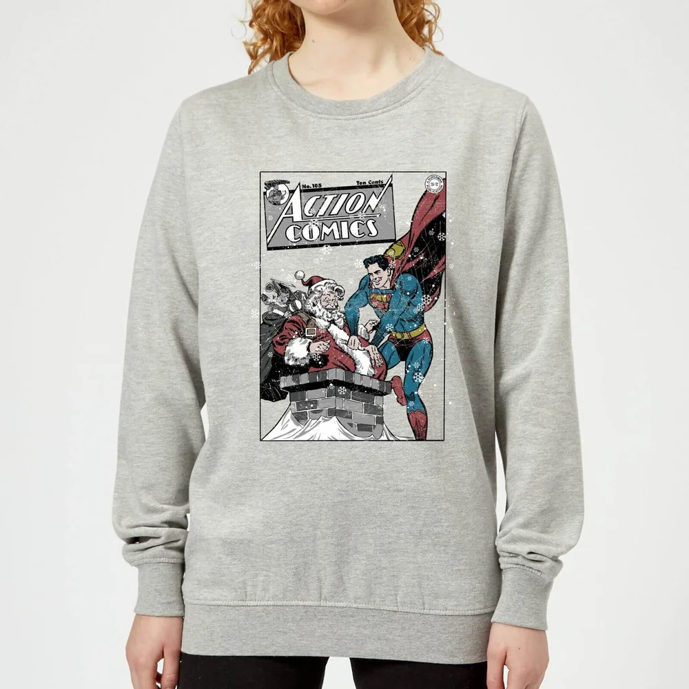 DC Superman Action Comics Women's Christmas Sweatshirt - Grey - 3XL - Gris Image 1