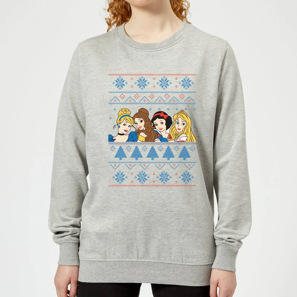 Disney Princess Faces Women's Christmas Sweatshirt - Grey - 3XL Image 1