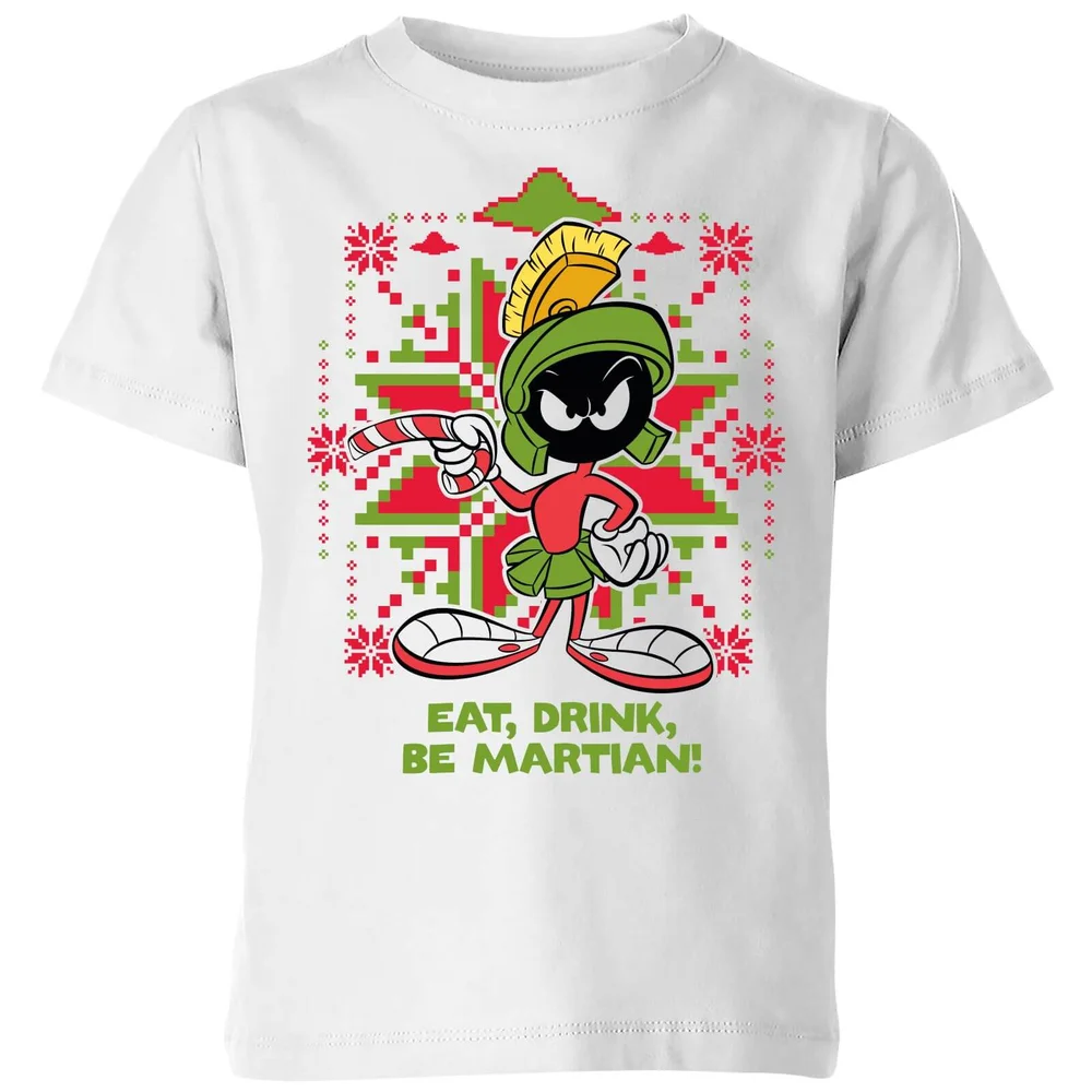 Looney Tunes Eat Drink Be Martian Kids' Christmas T-Shirt - White - 3-4 ans Image 1