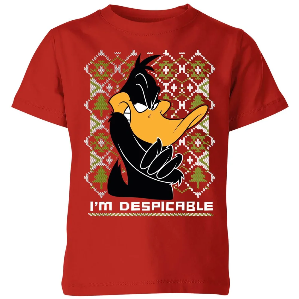 Looney Tunes Daffy Duck Knit Kids' Christmas T-Shirt - Red - 3-4 ans Image 1