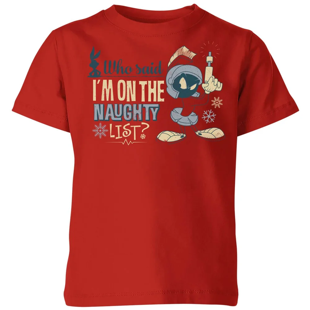 Looney Tunes Martian Who Said Im On The Naughty List Kids' Christmas T-Shirt - Red - 3-4 ans Image 1