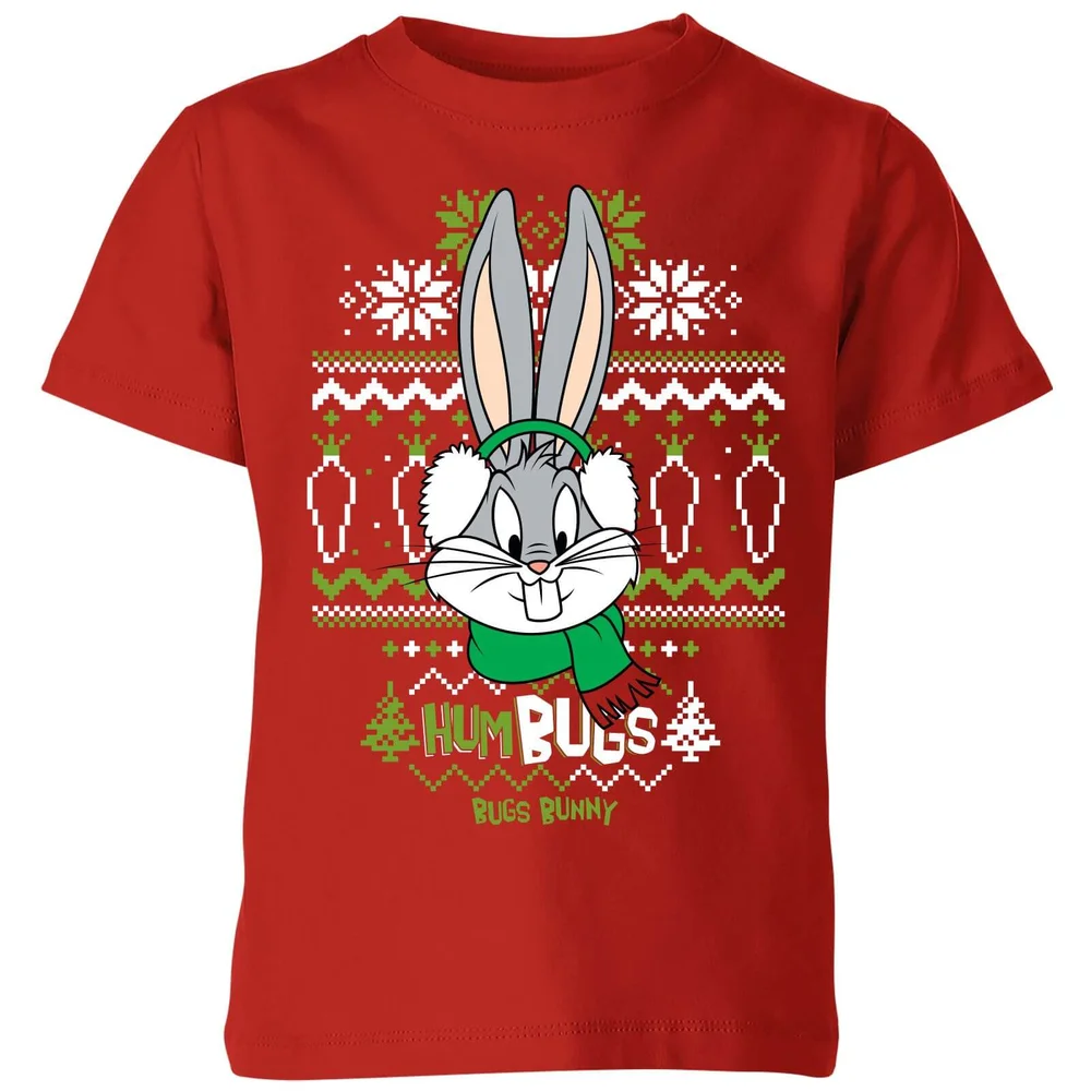 Looney Tunes Bugs Bunny Knit Kids' Christmas T-Shirt - Red - 3-4 ans Image 1
