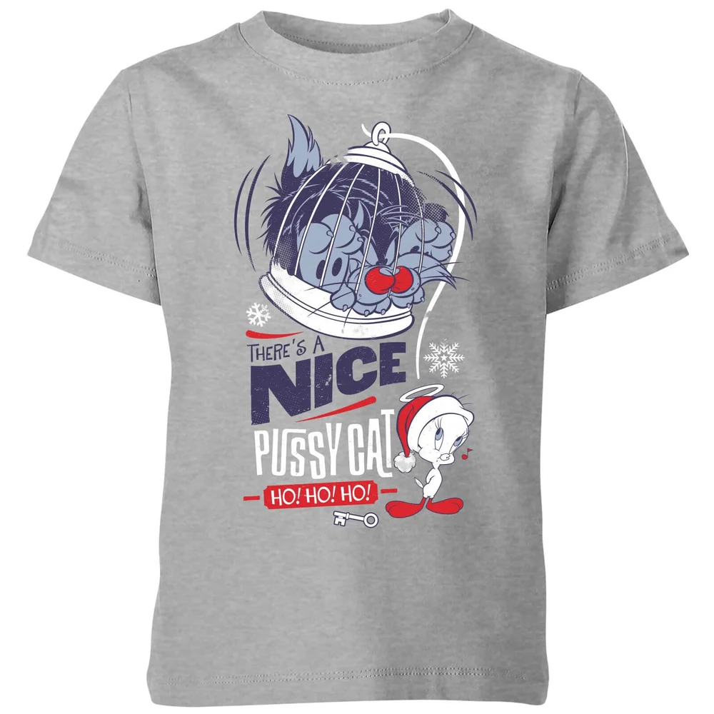 Looney Tunes Tweety Pie Pussy Cat Kids' Christmas T-Shirt - Grey - 3-4 ans Image 1