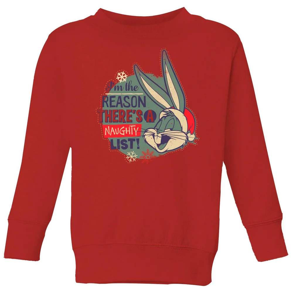 Looney Tunes I'm The Reason There Is A Naughty List Pull de Noël pour enfants - Rouge - 3-4 ans Image 1