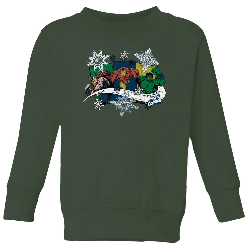 Marvel Thor Iron Man Hulk Snowflake Pull de Noël pour enfants - Vert Forêt - 3-4 ans Image 1